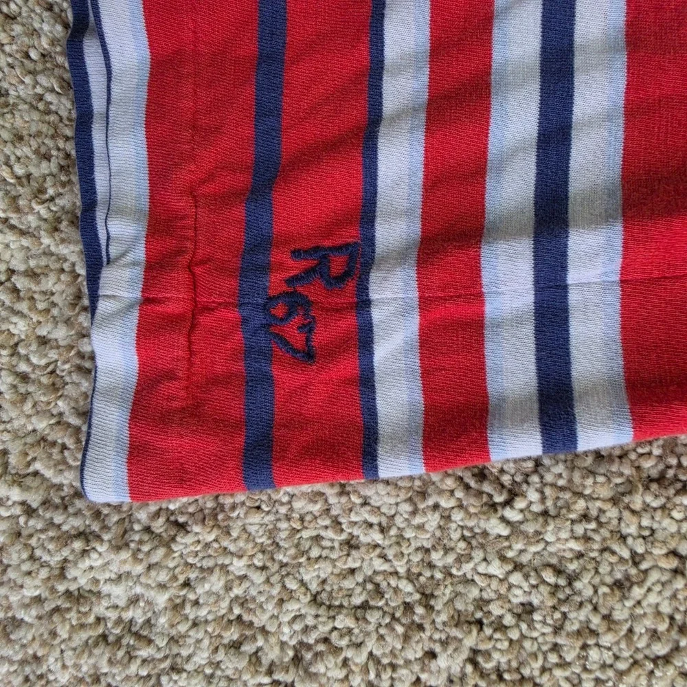 Polo Ralph Lauren Shirt Mens Large Red Navy Blue Classic Fit Striped Pocket
